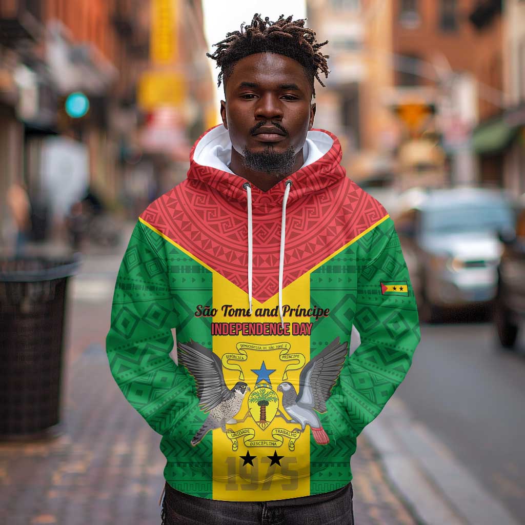 Sao Tome and Principe Independence Day Hoodie Coat Of Arms Mix African Pattern