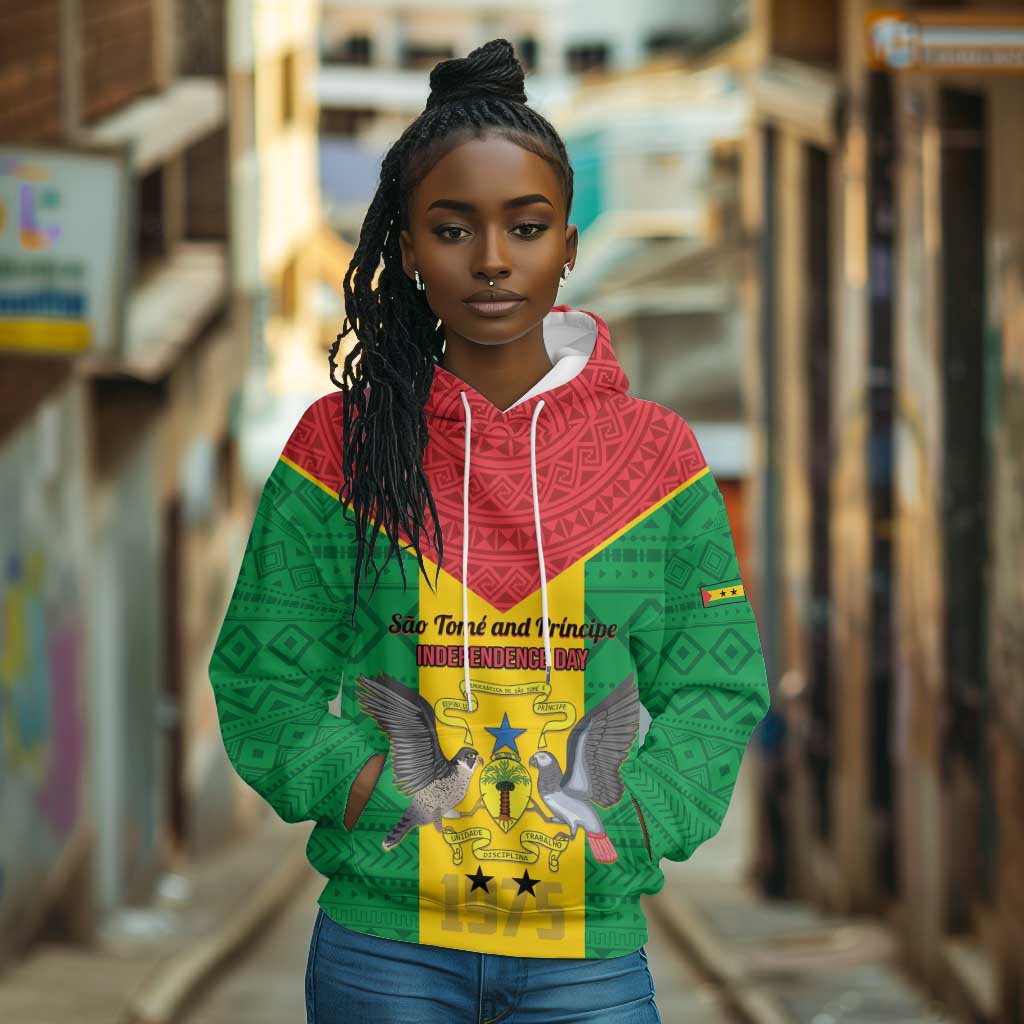 Sao Tome and Principe Independence Day Hoodie Coat Of Arms Mix African Pattern
