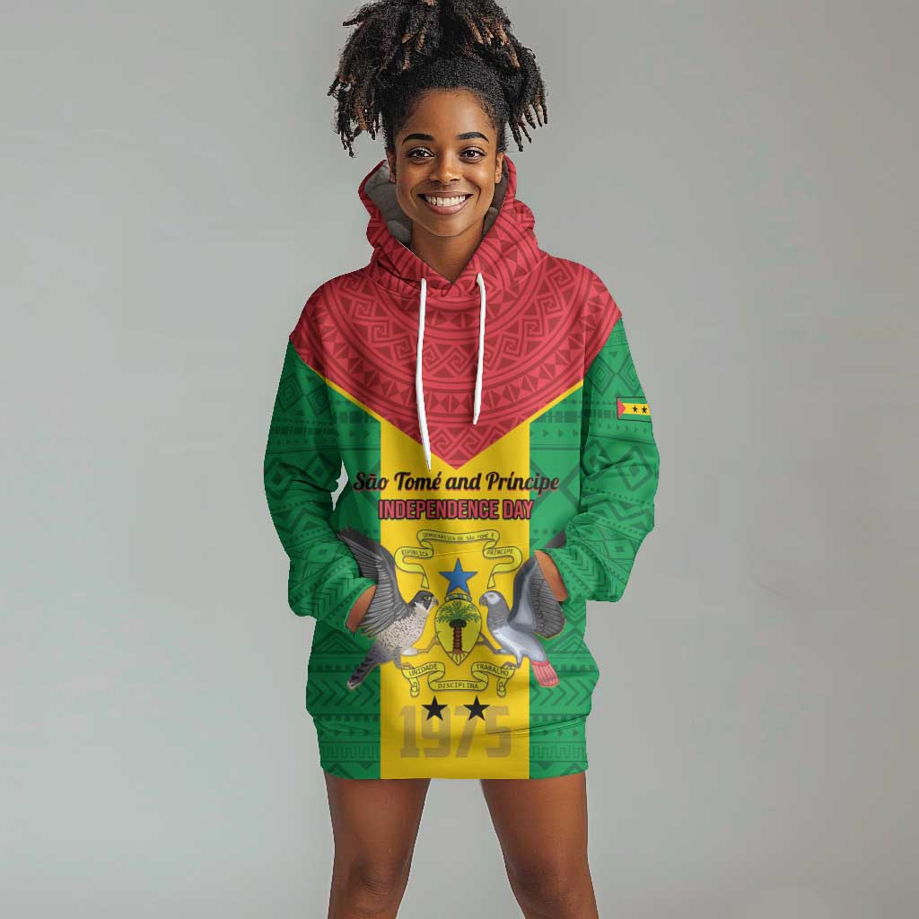 Sao Tome and Principe Independence Day Hoodie Dress Coat Of Arms Mix African Pattern