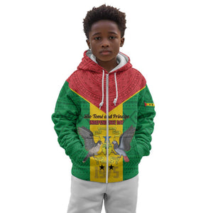 Sao Tome and Principe Independence Day Kid Hoodie Coat Of Arms Mix African Pattern