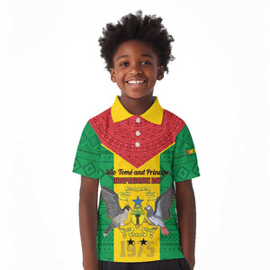 Sao Tome and Principe Independence Day Kid Polo Shirt Coat Of Arms Mix African Pattern