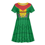 Sao Tome and Principe Independence Day Kid Short Sleeve Dress Coat Of Arms Mix African Pattern