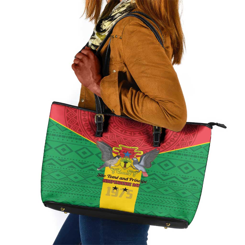 Sao Tome and Principe Independence Day Leather Tote Bag Coat Of Arms Mix African Pattern