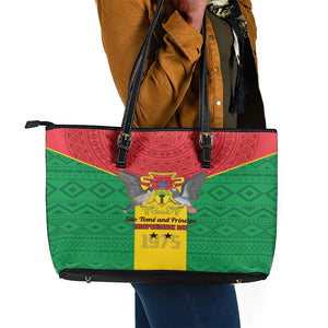 Sao Tome and Principe Independence Day Leather Tote Bag Coat Of Arms Mix African Pattern