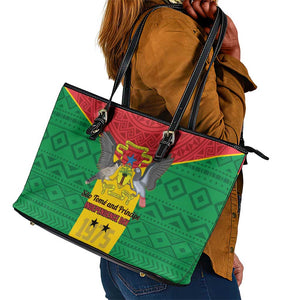 Sao Tome and Principe Independence Day Leather Tote Bag Coat Of Arms Mix African Pattern