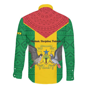 Sao Tome and Principe Independence Day Long Sleeve Button Shirt Coat Of Arms Mix African Pattern