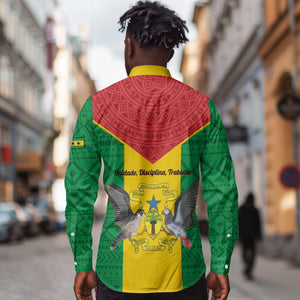 Sao Tome and Principe Independence Day Long Sleeve Button Shirt Coat Of Arms Mix African Pattern