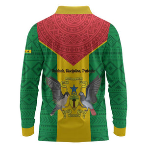 Sao Tome and Principe Independence Day Long Sleeve Polo Shirt Coat Of Arms Mix African Pattern