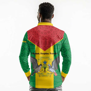 Sao Tome and Principe Independence Day Long Sleeve Polo Shirt Coat Of Arms Mix African Pattern