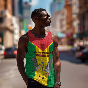 Sao Tome and Principe Independence Day Men Tank Top Coat Of Arms Mix African Pattern