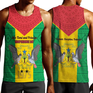 Sao Tome and Principe Independence Day Men Tank Top Coat Of Arms Mix African Pattern