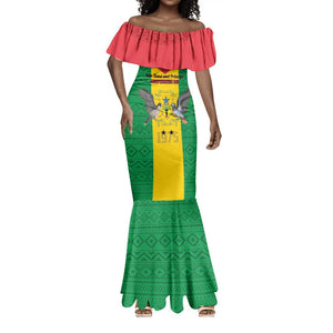 Sao Tome and Principe Independence Day Mermaid Dress Coat Of Arms Mix African Pattern