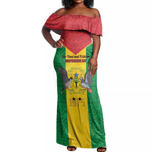 Sao Tome and Principe Independence Day Off Shoulder Maxi Dress Coat Of Arms Mix African Pattern