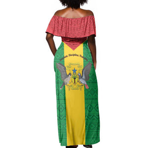 Sao Tome and Principe Independence Day Off Shoulder Maxi Dress Coat Of Arms Mix African Pattern