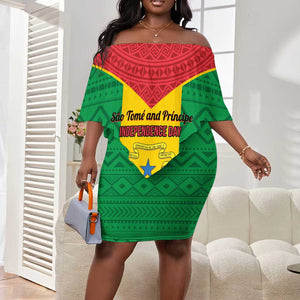 Sao Tome and Principe Independence Day Off Shoulder Short Dress Coat Of Arms Mix African Pattern LT01