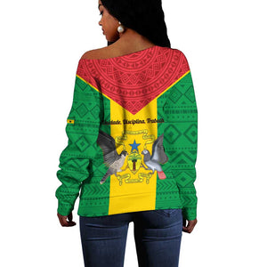 Sao Tome and Principe Independence Day Off Shoulder Sweater Coat Of Arms Mix African Pattern