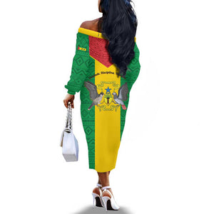 Sao Tome and Principe Independence Day Off The Shoulder Long Sleeve Dress Coat Of Arms Mix African Pattern