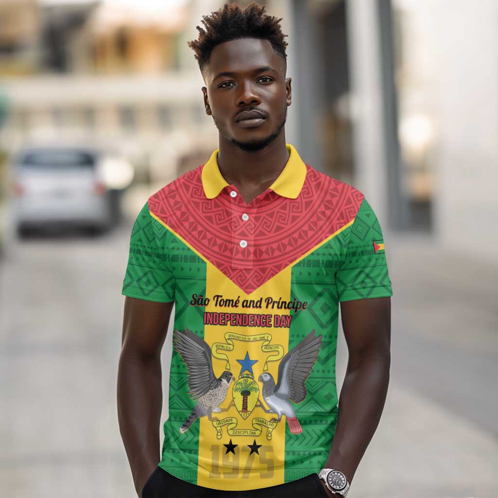Sao Tome and Principe Independence Day Polo Shirt Coat Of Arms Mix African Pattern
