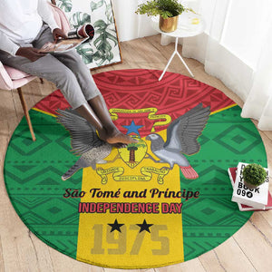 Sao Tome and Principe Independence Day Round Carpet Coat Of Arms Mix African Pattern