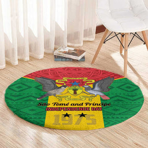 Sao Tome and Principe Independence Day Round Carpet Coat Of Arms Mix African Pattern