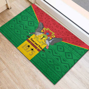 Sao Tome and Principe Independence Day Rubber Doormat Coat Of Arms Mix African Pattern