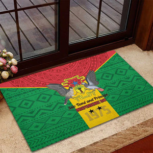 Sao Tome and Principe Independence Day Rubber Doormat Coat Of Arms Mix African Pattern