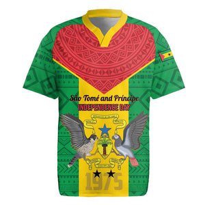 Sao Tome and Principe Independence Day Rugby Jersey Coat Of Arms Mix African Pattern