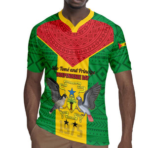 Sao Tome and Principe Independence Day Rugby Jersey Coat Of Arms Mix African Pattern