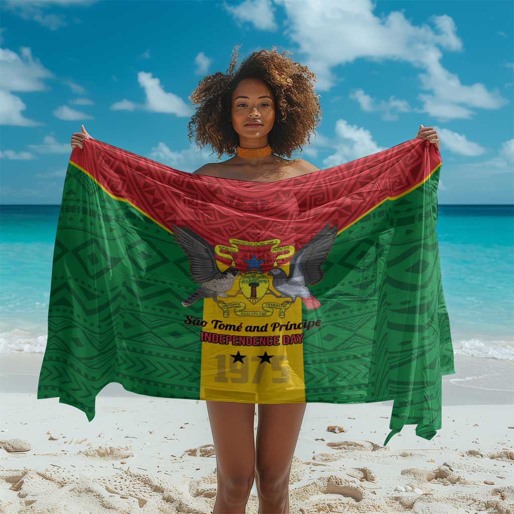 Sao Tome and Principe Independence Day Sarong Coat Of Arms Mix African Pattern