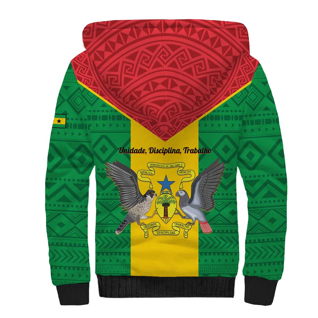 Sao Tome and Principe Independence Day Sherpa Hoodie Coat Of Arms Mix African Pattern
