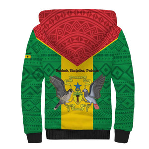 Sao Tome and Principe Independence Day Sherpa Hoodie Coat Of Arms Mix African Pattern