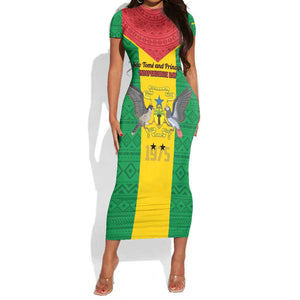 Sao Tome and Principe Independence Day Short Sleeve Bodycon Dress Coat Of Arms Mix African Pattern