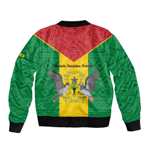 Sao Tome and Principe Independence Day Sleeve Zip Bomber Jacket Coat Of Arms Mix African Pattern