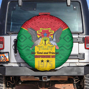 Sao Tome and Principe Independence Day Spare Tire Cover Coat Of Arms Mix African Pattern