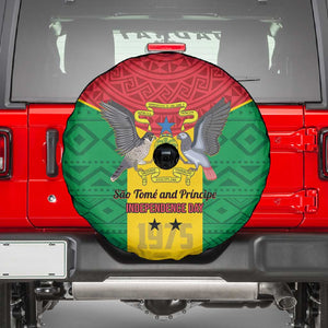 Sao Tome and Principe Independence Day Spare Tire Cover Coat Of Arms Mix African Pattern