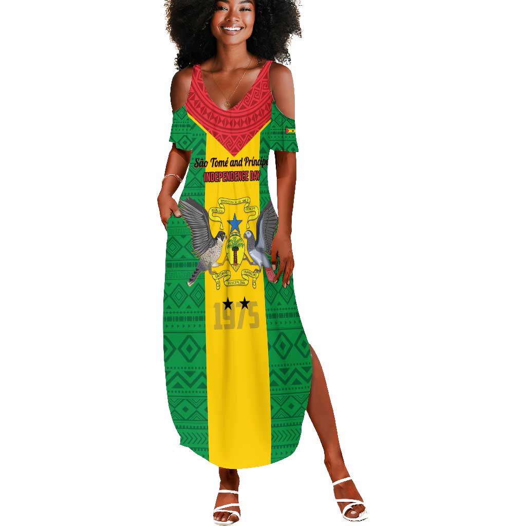 Sao Tome and Principe Independence Day Summer Maxi Dress Coat Of Arms Mix African Pattern