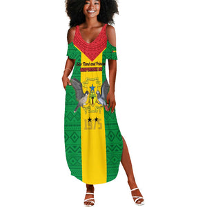 Sao Tome and Principe Independence Day Summer Maxi Dress Coat Of Arms Mix African Pattern