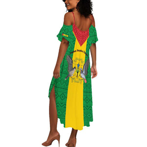 Sao Tome and Principe Independence Day Summer Maxi Dress Coat Of Arms Mix African Pattern