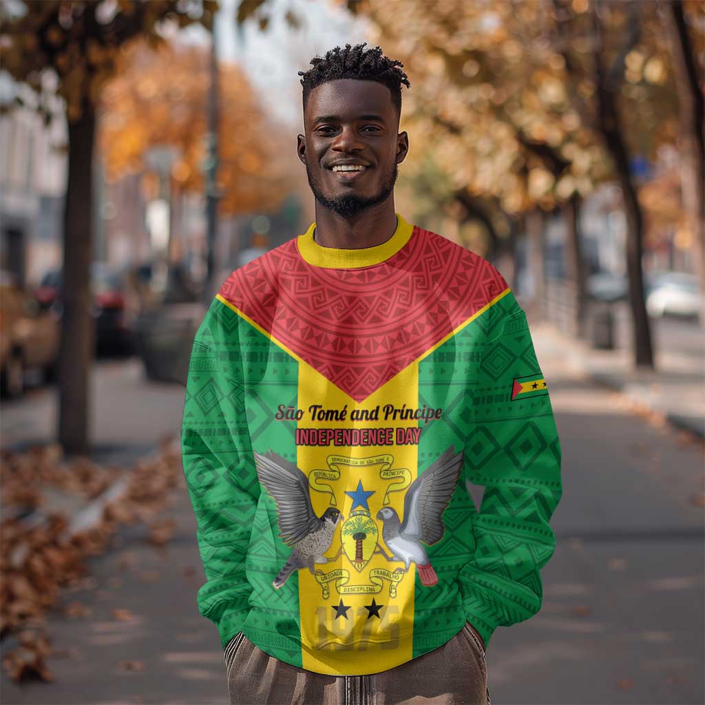 Sao Tome and Principe Independence Day Sweatshirt Coat Of Arms Mix African Pattern