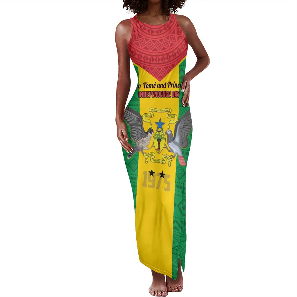 Sao Tome and Principe Independence Day Tank Maxi Dress Coat Of Arms Mix African Pattern