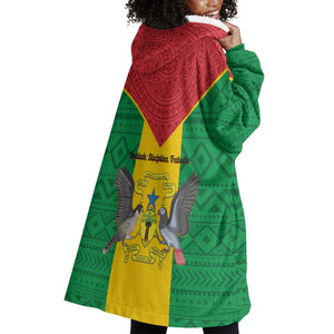 Sao Tome and Principe Independence Day Wearable Blanket Hoodie Coat Of Arms Mix African Pattern