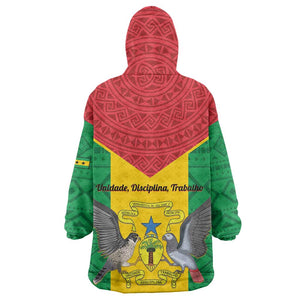 Sao Tome and Principe Independence Day Wearable Blanket Hoodie Coat Of Arms Mix African Pattern