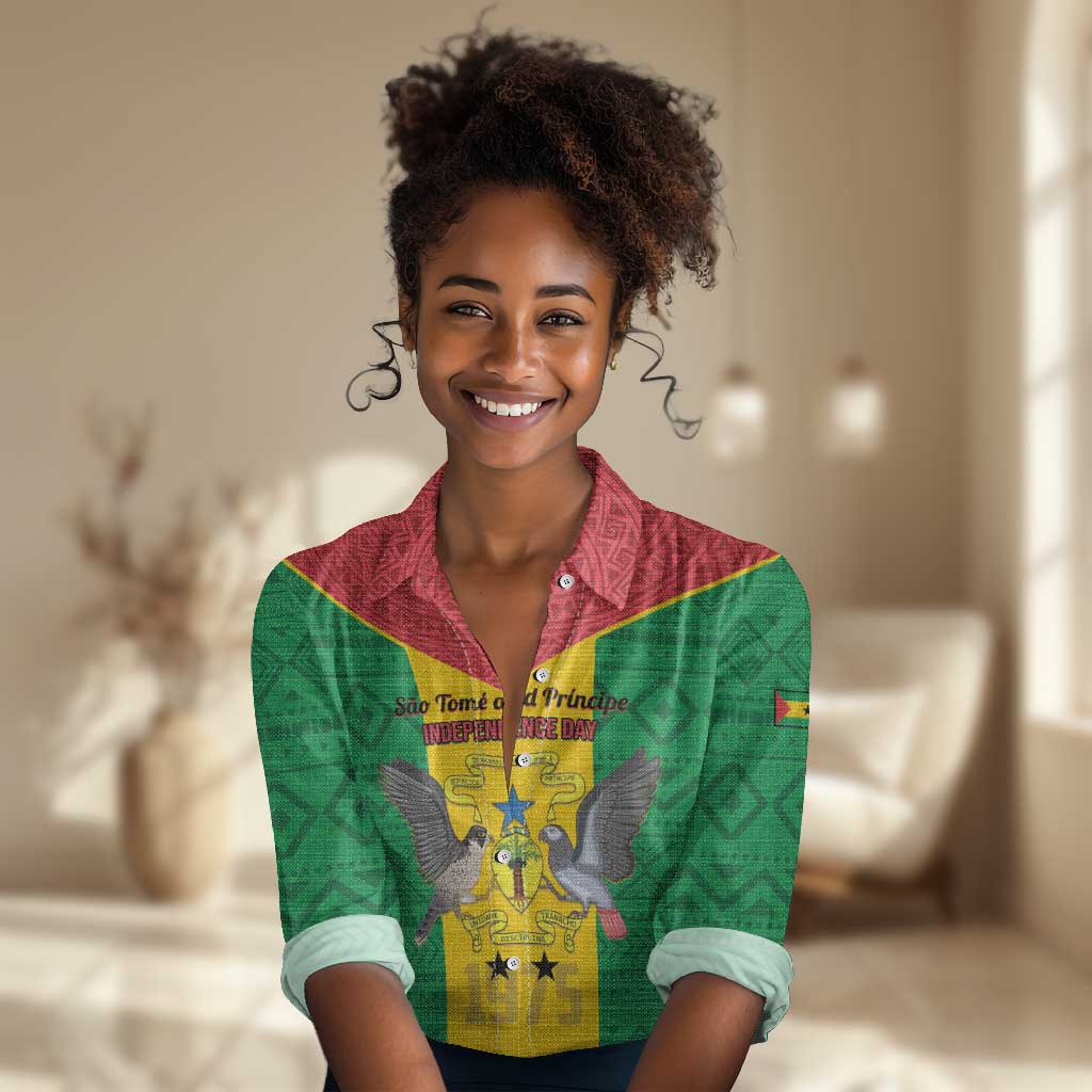 Sao Tome and Principe Independence Day Women Casual Shirt Coat Of Arms Mix African Pattern