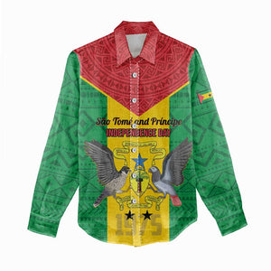 Sao Tome and Principe Independence Day Women Casual Shirt Coat Of Arms Mix African Pattern