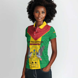 Sao Tome and Principe Independence Day Women Polo Shirt Coat Of Arms Mix African Pattern