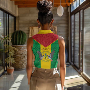 Sao Tome and Principe Independence Day Women Sleeveless Polo Shirt Coat Of Arms Mix African Pattern