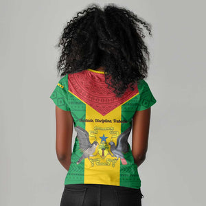 Sao Tome and Principe Independence Day Women V-Neck T-Shirt Coat Of Arms Mix African Pattern