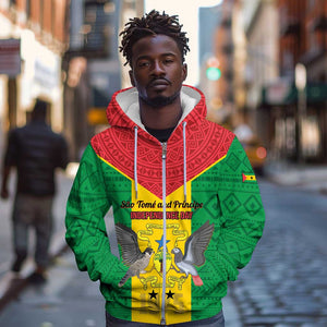 Sao Tome and Principe Independence Day Zip Hoodie Coat Of Arms Mix African Pattern