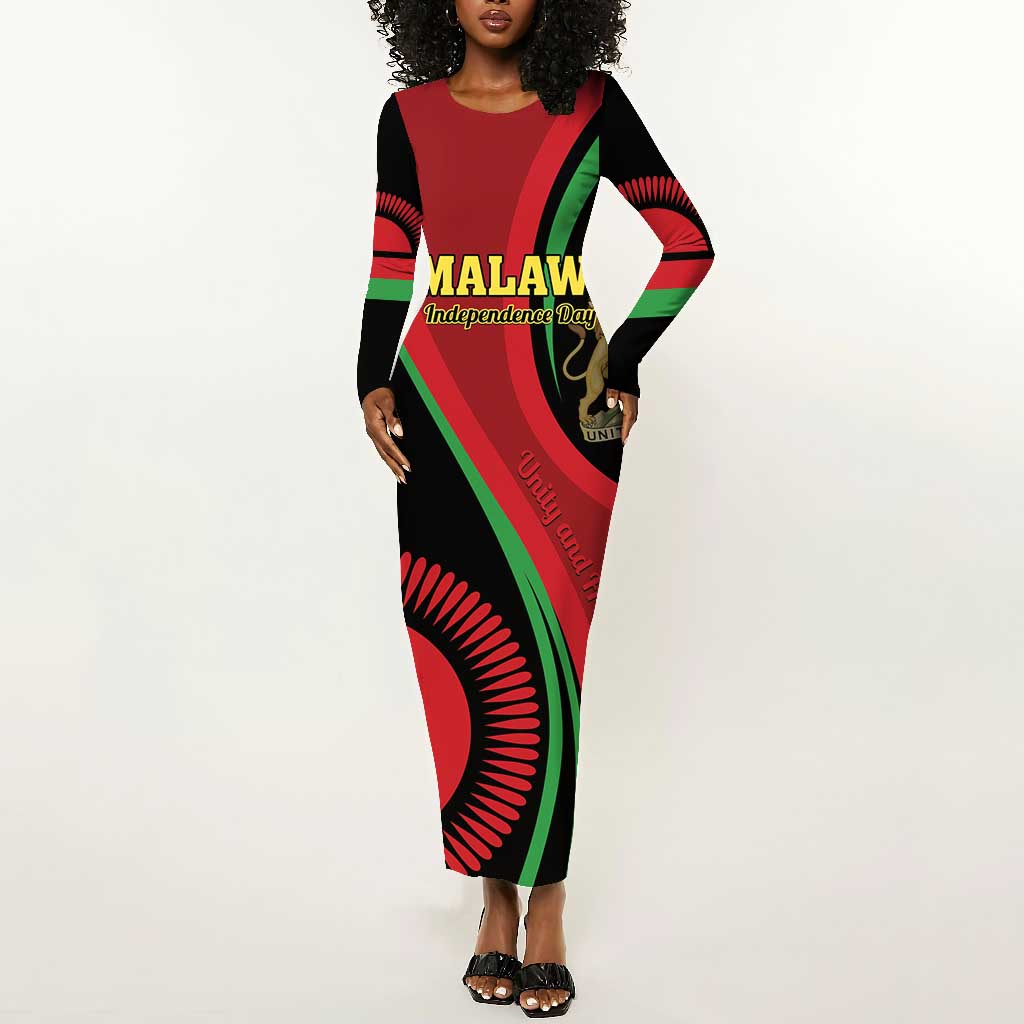 Malawi Independence Day Long Sleeve Bodycon Dress Unity and Freedom