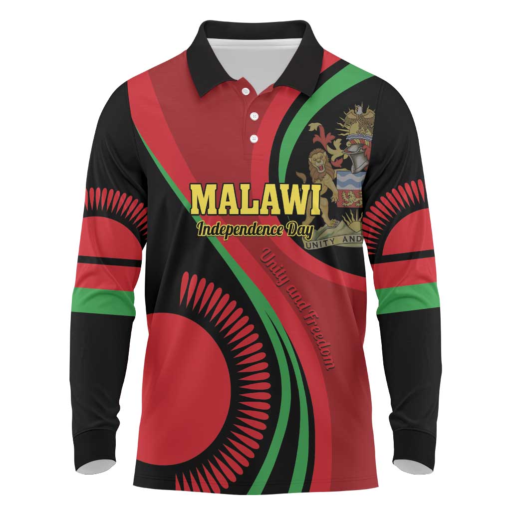 Malawi Independence Day Long Sleeve Polo Shirt Unity and Freedom